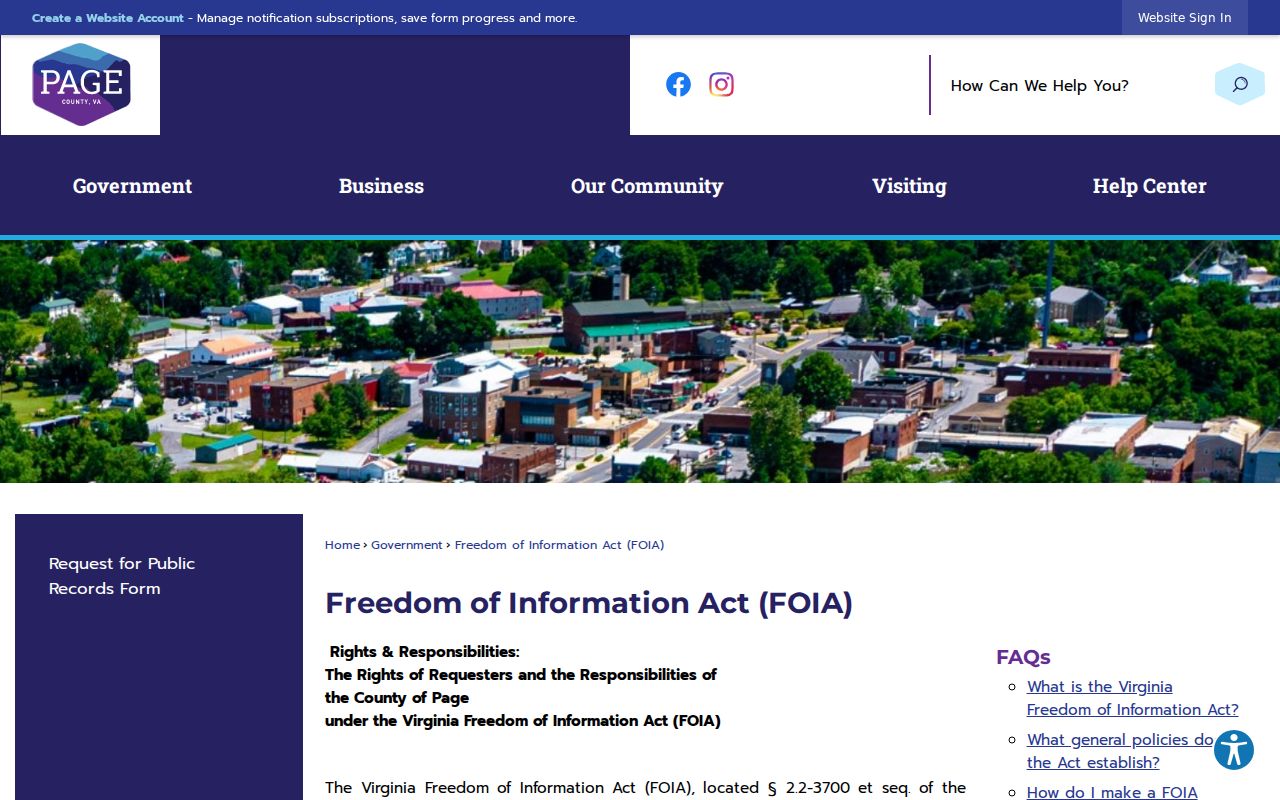 Page County public records request form without submitted requester information