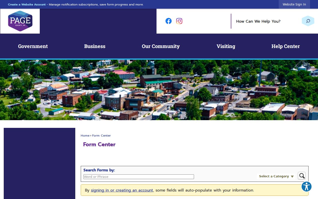 Blank Page County public-record request form with no submitted requester data