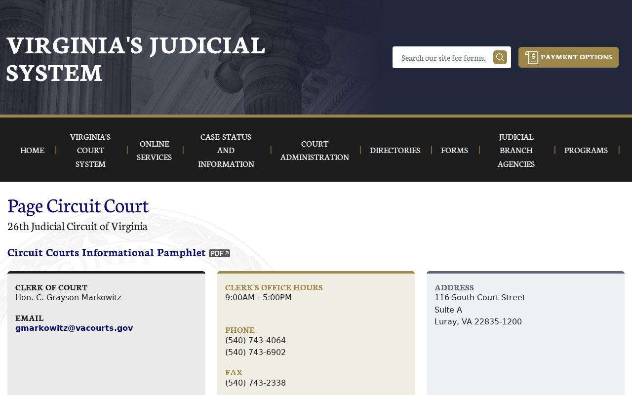 Page Circuit Court official page without case results