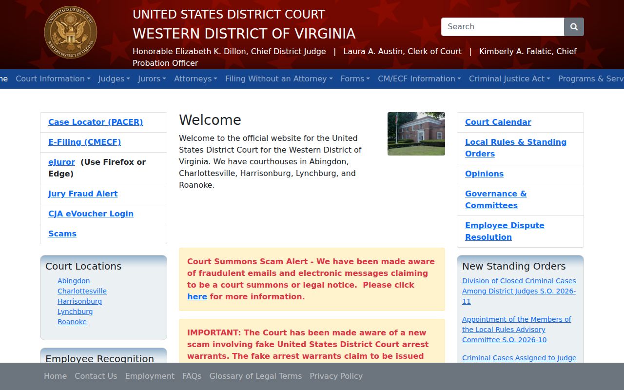 Western District of Virginia federal court website without defendant details