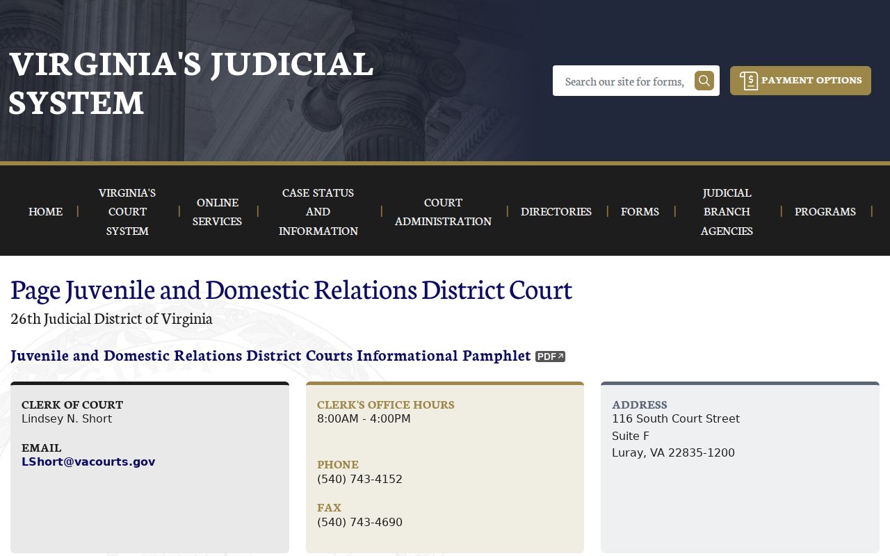 Virginia court JDR page with juvenile and family record access limits